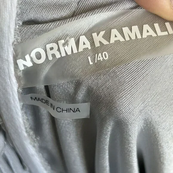 Norma Kamali Dress Womens Large Walter Lamé Gunmetal Silver Sweetheart Neck Midi - Picture 6 of 8